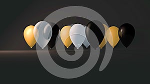 Black, gold and silver white balloons on a blank background