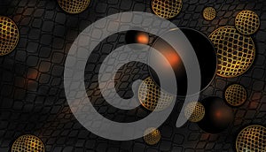 Black and gold snake skin background gold glitter, luxury, elegant, fashion of realistic circles background. luxury leather 3d