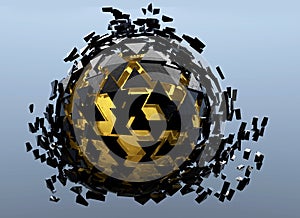 Black and Gold Sphere Shattered Abstract 3d isolated