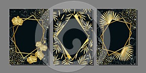 Black and Gold templates set with Palm Leaves and Orchids