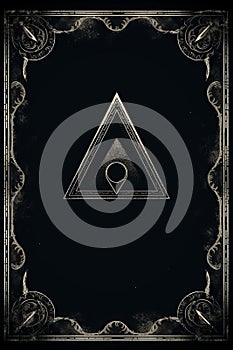 a black and gold triangle with an image of an eye in the middle