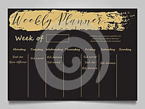 Black and gold weekly planner template