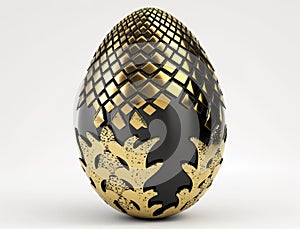 Black and golden fossilized dragon egg isolated on white background