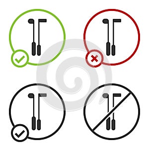 Black Golf club icon isolated on white background. Circle button. Vector Illustration