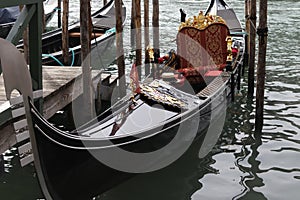 Black gondola Venice on the water during the quarantine
