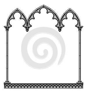 Black gothic decorative frame isolated on white