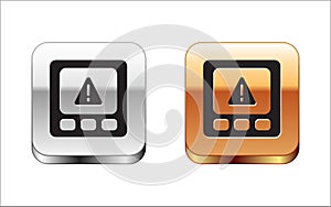 Black Gps device error icon isolated on white background. Silver-gold square button. Vector