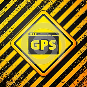 Black Gps device with map icon isolated on yellow background. Warning sign. Vector Illustration