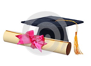 Black Graduation Cap with Degree isolated
