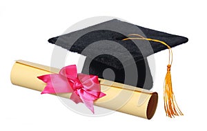 Black Graduation Cap with Degree isolated on White