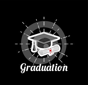 Black graduation cap with degree. Vector illustration.