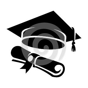 Black graduation cap diploma icon