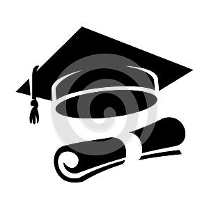 Black graduation cap diploma icon photo