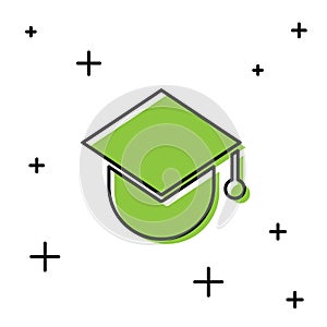 Black Graduation cap on globe icon isolated on white background. World education symbol. Online learning or e-learning