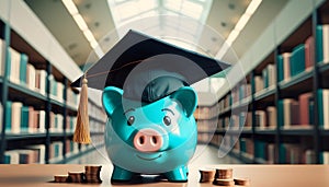 Black Graduation hat on a piggy bank