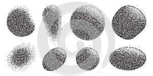 Black Grain Elements Set Pattern Background. Gritty noise gradient with splash