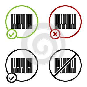 Black Grand piano icon isolated on white background. Musical instrument. Circle button. Vector