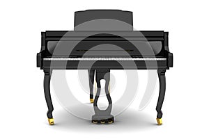 Black grand piano isolated on white