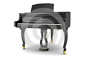 Black grand piano isolated on white