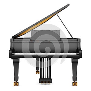 Black grand piano isolated on white