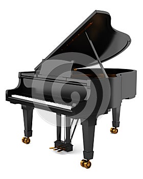 Black grand piano isolated on white