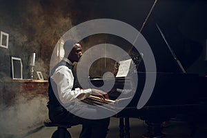 Black grand piano player, jazz performance