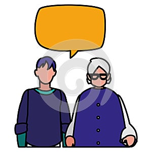 Black grandmother with grandson talking