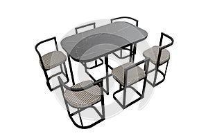 black granite dining set with four chairs and a table in the center