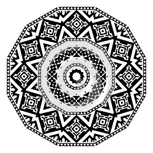 Black graphic ornated mandala in mosaic design