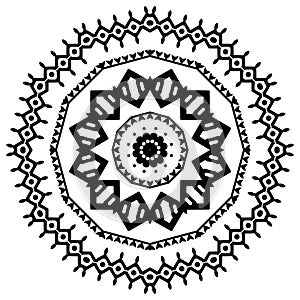 Black graphic ornated mandala in mosaic design