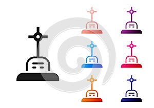 Black Grave with cross icon isolated on white background. Set icons colorful. Vector