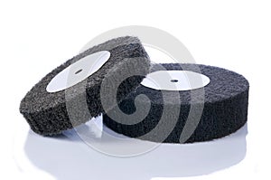 Black and gray, abrasive flap wheels photo