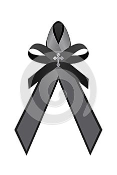 Black and gray bow , ribbon and Sterling Silver Cross vector design