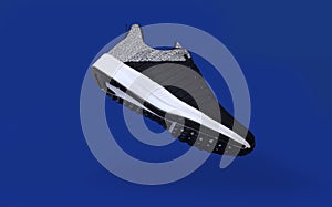 black gray casual shoes isolated on blue background