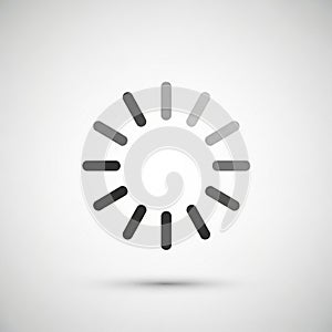 Black and gray circular loading icon with gradient segments on a white background,