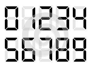 Black and gray digital numbers. Seven-segment display