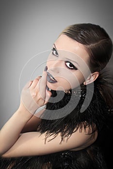 Black gray glam matte manicure and makeup.