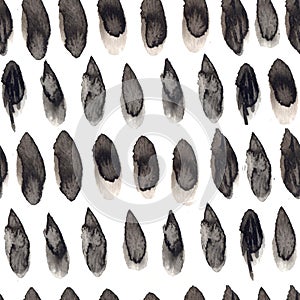 Black and gray ink drops seamless pattern. Hand drawn texture with spots of paint, repeated tile for textile design.