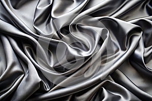 Black gray satin dark fabric texture luxurious shiny that is abstract silk cloth background with patterns soft waves blur photo