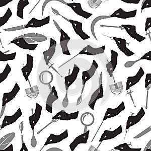Black and gray silhouette of hands with various tools seamless pattern eps10 photo