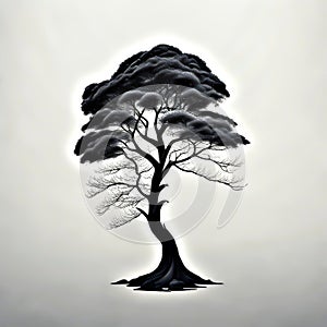 Black Gray silhouette of tree with gray background AI Generated