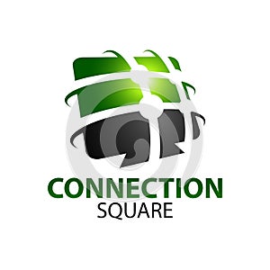 Black green abstract connection square logo concept design template