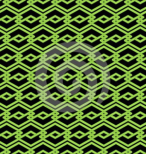 Black and green abstract seamless pattern with interweave lines. photo