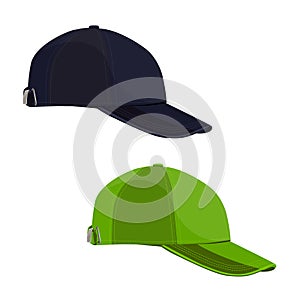 Black and green caps on white background. Baseball cap