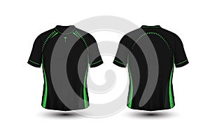 Black and green layout football sport t-shirt, kits, jersey, shirt design template.