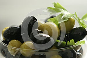 Black and green olives