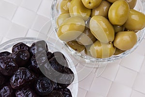 Black and green olives