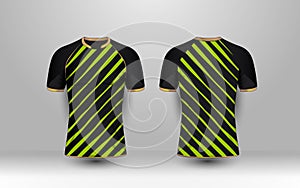 Black and Green stripe with gold pattern sport football kits, jersey, t-shirt design template