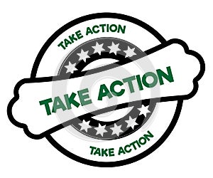 Black and green TAKE ACTION stamp.