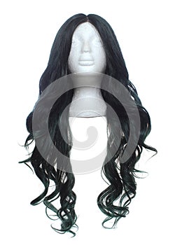 Black With Green Wig on Mannequin head with white background photo